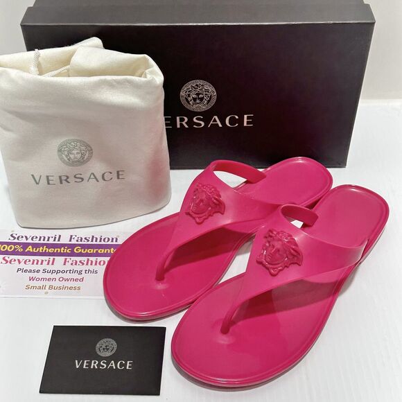 NIB Versace Size 37 US 7 Pink Pool Slide Gomma Sandals  Slip-On Flip Flops - Picture 2 of 7